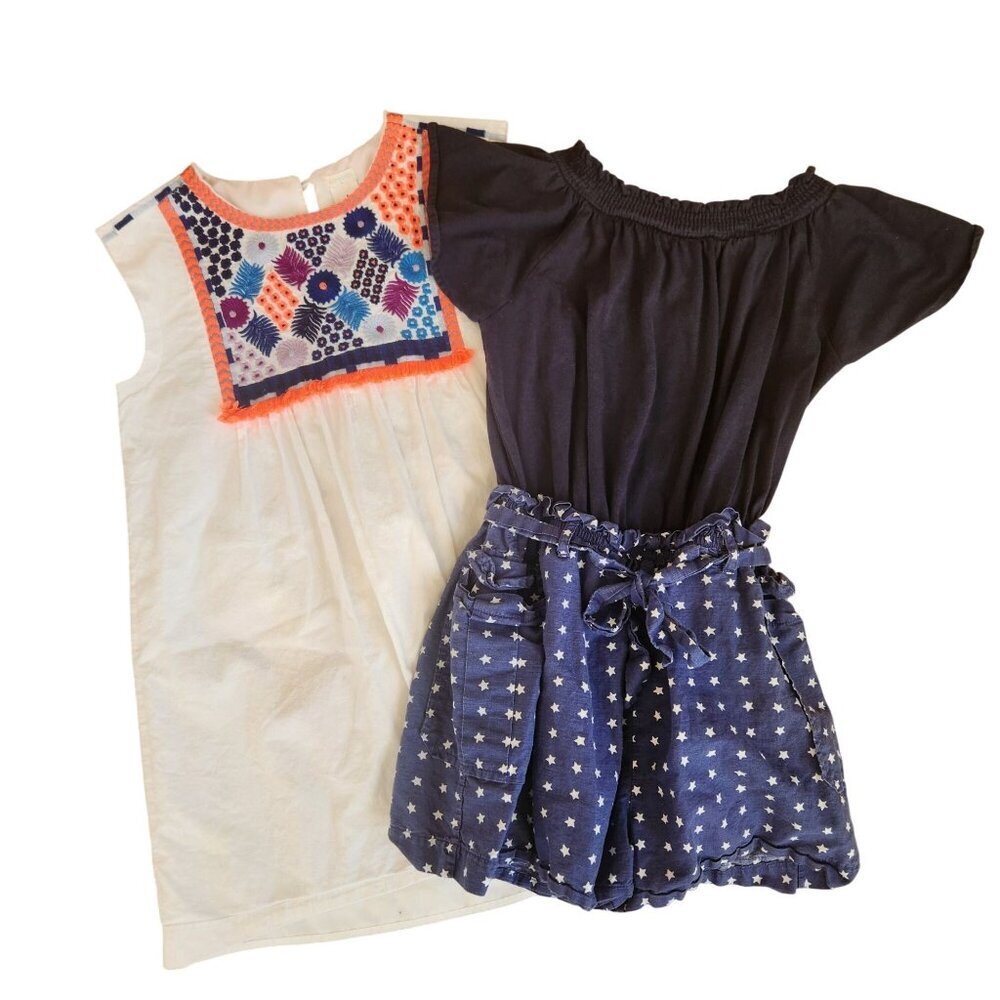 BUNDLE (2) Crewcuts J. Crew Summer Dress Romper Embroidered Star Print Girls 8